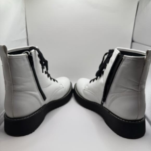 Madden Girl Kurrt White Lace Up Combat Boot Size 8.5‎ M Women’s Zipper - Picture 5 of 9